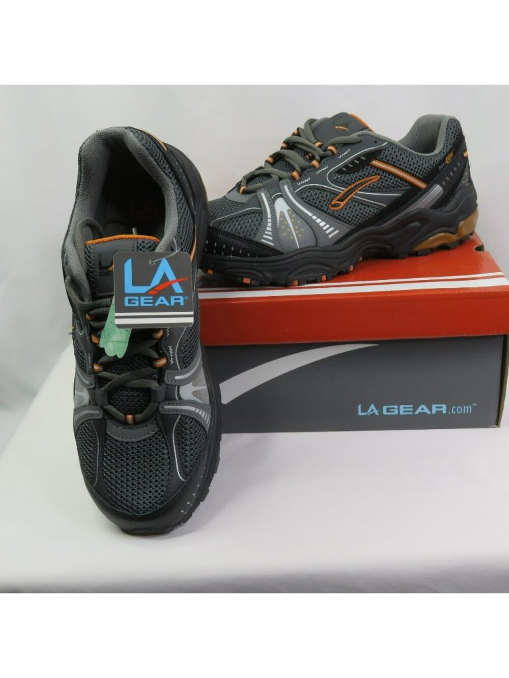 LA Gear Trek Black Orange Mens Size 10 4E X-Wide Trail Running Shoe New w Box